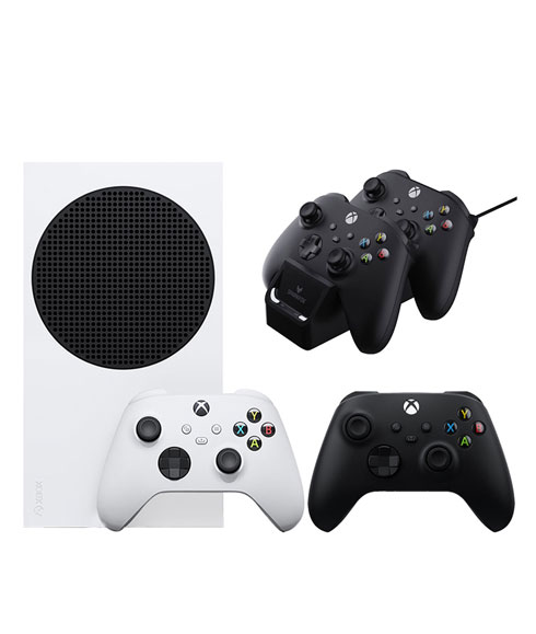 کنسول بازی مایکروسافت مدل Xbox Series S + دو دسته سفید و مشکی، پایه شارژر و دو باطری