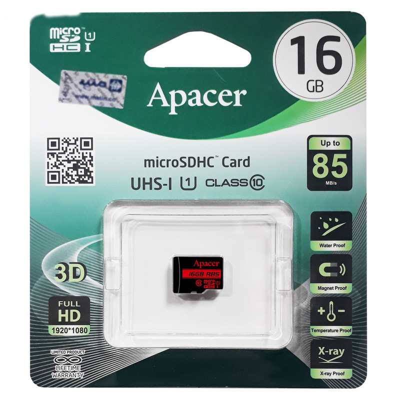 کارت حافظه microSDHC اپیسر مدل AP16G کلاس 10 استاندارد UHS-I U1 سرعت 85MBps